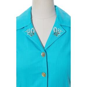 1970's Embroidered Blue Dress